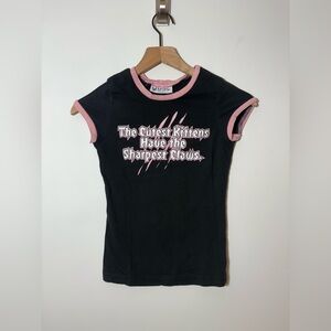 Self Esteem Vintage Y2K 90s Graphic Top Black baby tee Size XS Kittens